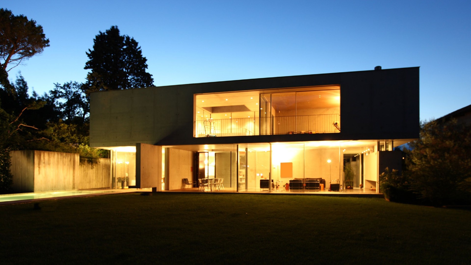 modern solar house at night