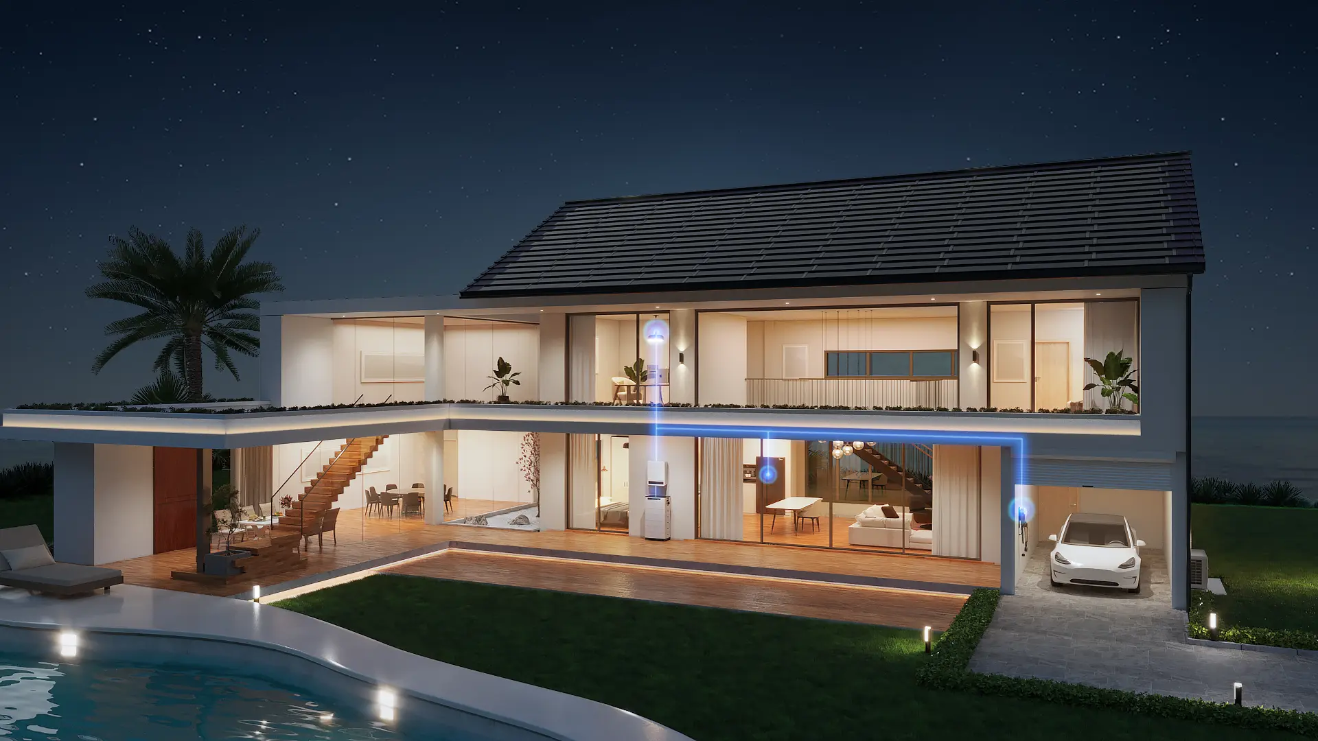 Goodwe eco smart home at night